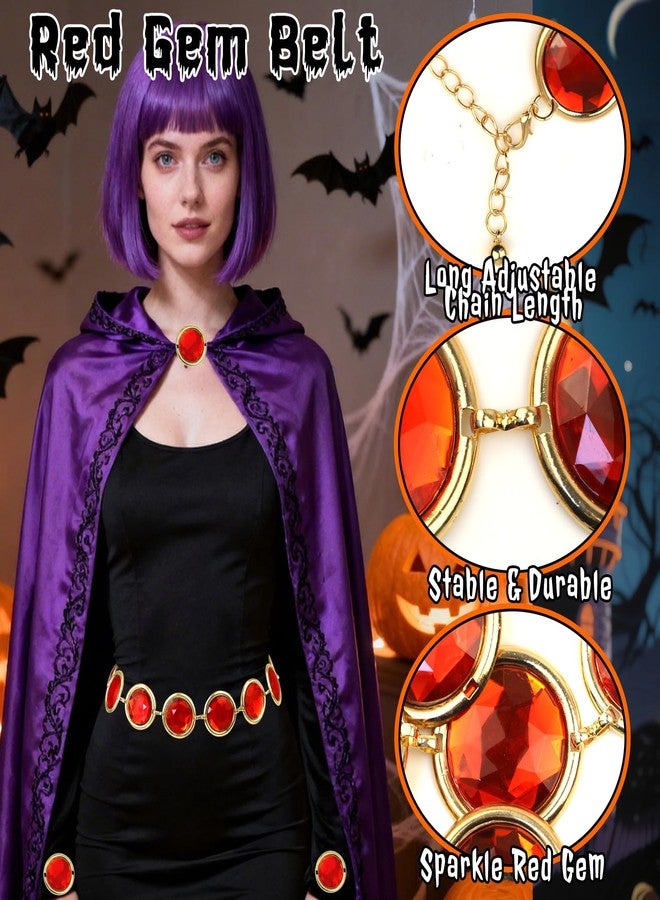 Pirekul Red Gem Jewel Belt, Adjustable Rhinestone Chain Belt for Women Halloween Cosplay Costume Dress Up Accessories (B-Red) - Image 3
